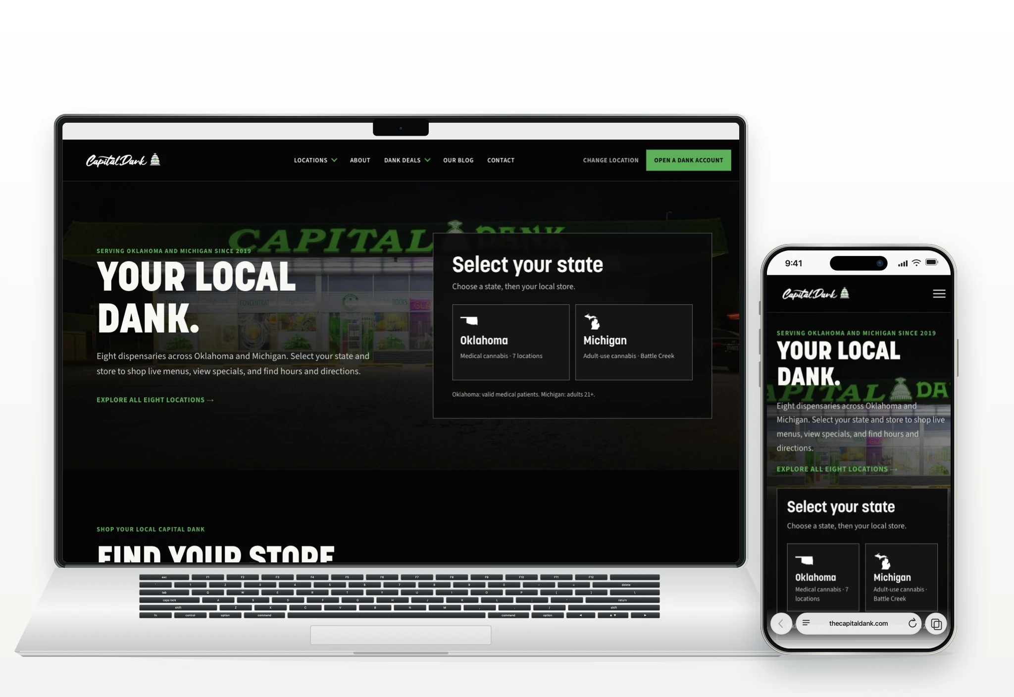 Capital Dank website presented in a laptop and phone mockup