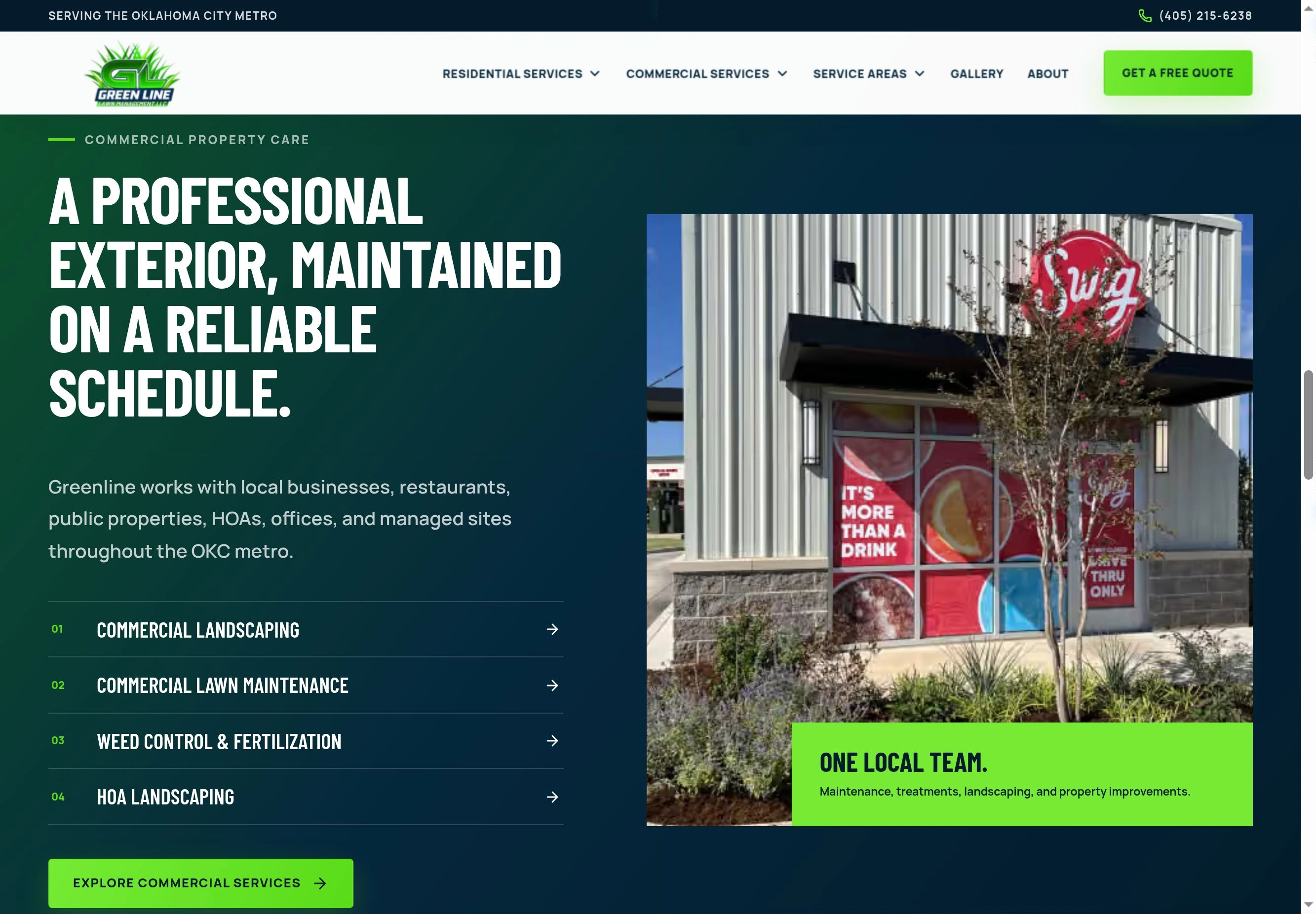 Greenline Lawn Management website showing its service and project content