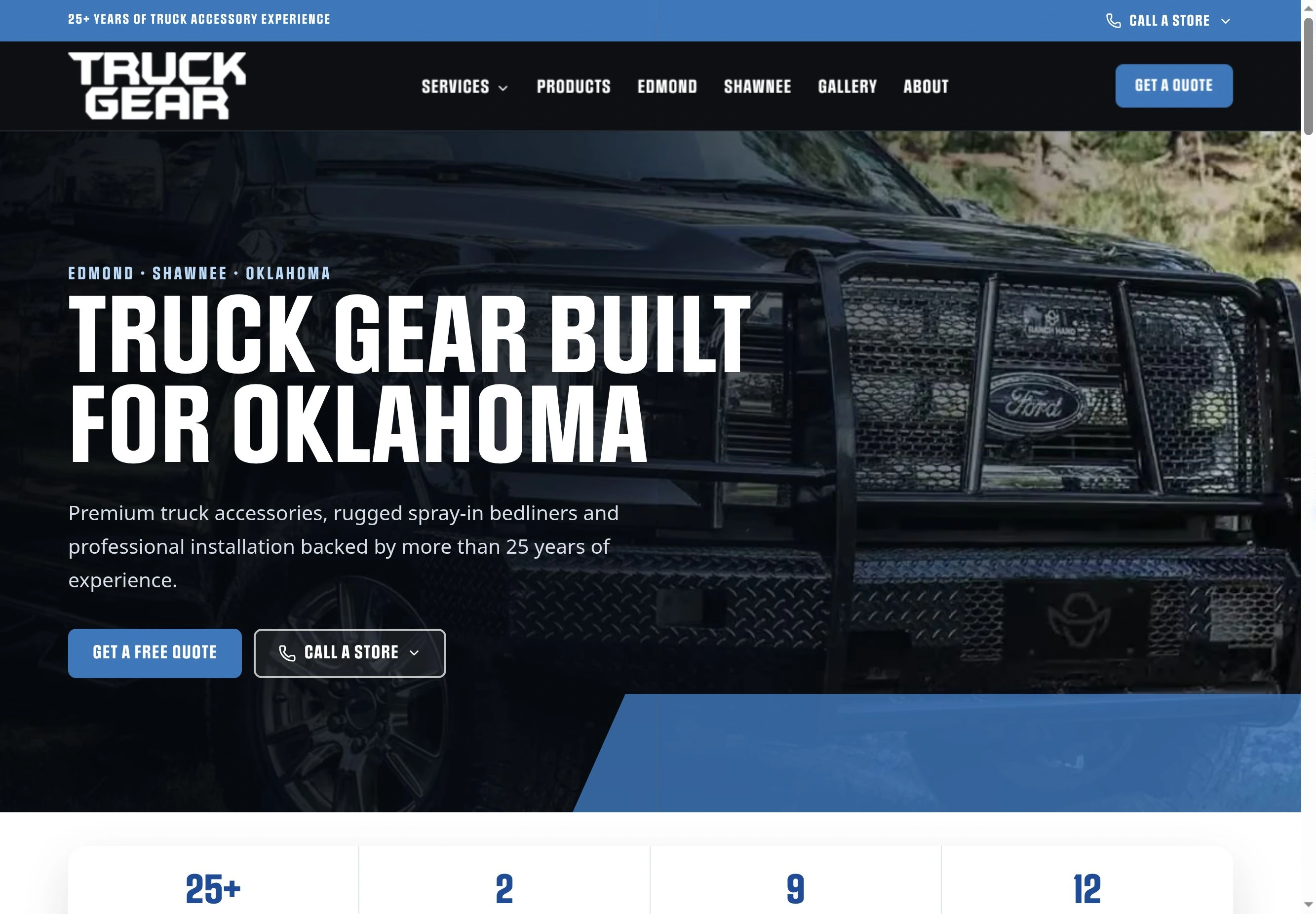 Truck Gear website showing its truck accessories and installation services