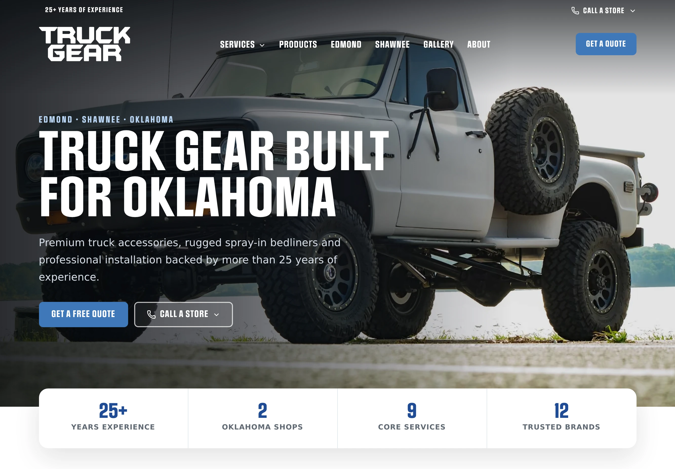 Truck Gear website showing its truck accessories and installation services